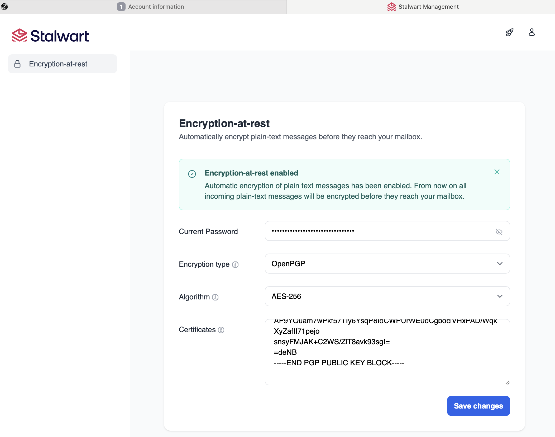 Paste public key into myinbx