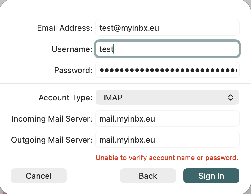 Mac manual IMAP settings